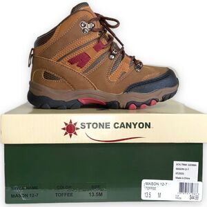 NIB Stone Canyon Mason Toffee Hiking Boots Kid 13.5M Outdoor Camp Back to School